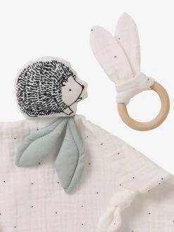 Doudou Carré En Coton Bio* Et Polyester + Hochet Rond LOVELY NATURE Blanc Moyen Uni Avec Decor - Vertbaudet -Boutique Ergobaby doudou carre en coton bio et polyester hochet rond lovely nature 2
