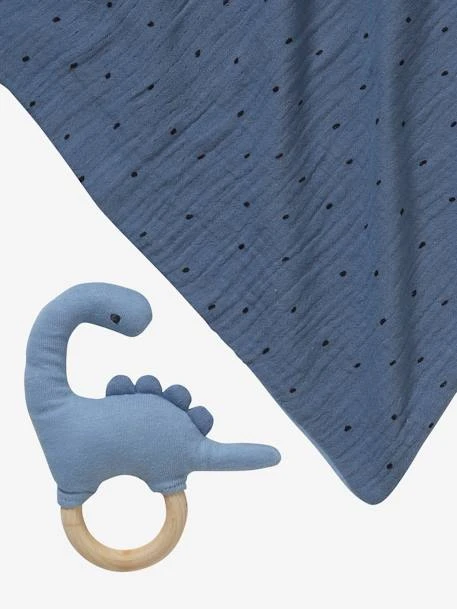 Doudou En Gaze De Coton + Hochet En Bois PETIT DINO Multicolore - Vertbaudet 6 Doudou En Gaze De Coton + Hochet En Bois PETIT DINO Multicolore - Vertbaudet – Image 6