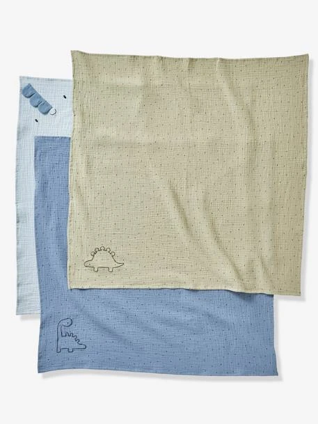 Lot De 3 Langes En Gaze De Coton PETIT DINO Bleu - Vertbaudet 3 Lot De 3 Langes En Gaze De Coton PETIT DINO Bleu - Vertbaudet – Image 3