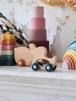 Set De 2 Animaux à Roulettes En Bois Et Silicone Orange - Vertbaudet -Boutique Ergobaby set de 2 animaux a roulettes en bois et silicone 2